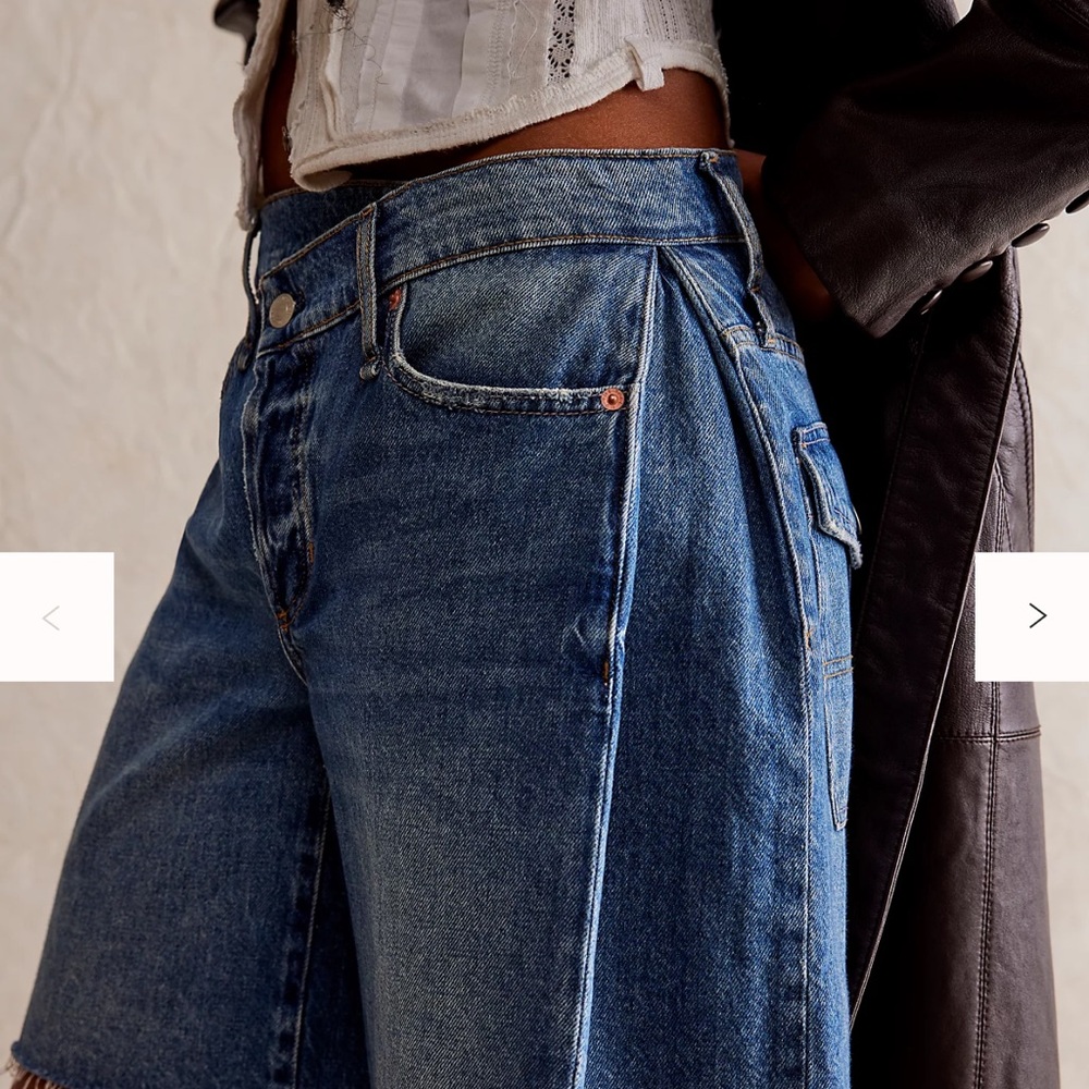 NWT Free People We The Free Boomerang Long Shorts Baggy Denim Blue Jean 27